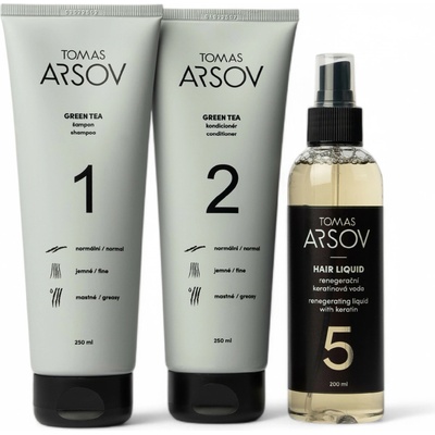 Tomas Arsov Starostlivosť o normálne jemné vlasy Green Tea šampón 250 ml + Green Tea Kondicionér 250 ml + Hair Liquid Keratinová voda 200 ml set