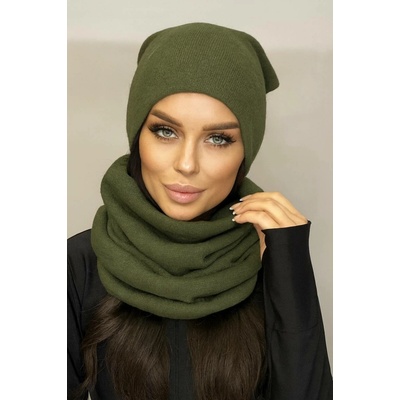 Fashionweek Dámská Souprava teplý pohodlný dámský set dámská čepice a šála cashmere touch S2468 KHAKI II tmavší versal