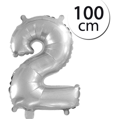 FUN RAG 2Silver 211748 Mini fóliový balón číslo 2 strieborný 100 cm