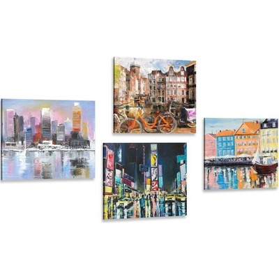 Set obrazů města s imitací olejomalby - 4x 40x40