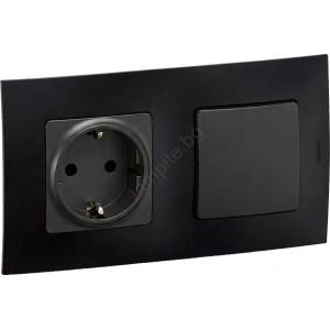 Legrand - Домашна SCHUKO розетка 250V/16A и стълбищен ключ NILOE в черно (LR0114C)