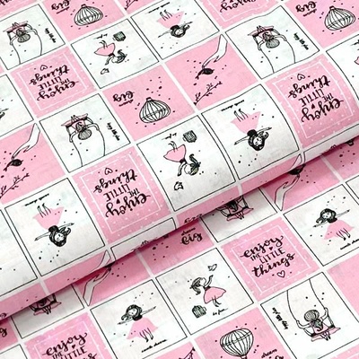 Bavlněné plátno P0646 růžovo-bílé kostky, dívčí sen, š.140