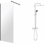 Omnires Комплект душ кабина Omnires Marina Walk-In, хром 110x200 см и душ колона Grohe Vitalio Start Cube 250 с термостатичен смесител, гланциран хром (DNR11XCRTR+26696001)
