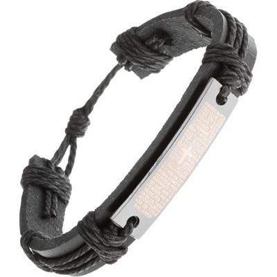 Šperky eshop z černé syntetické kůže a šňůrek lesklá známka s modlitbou Y17.04