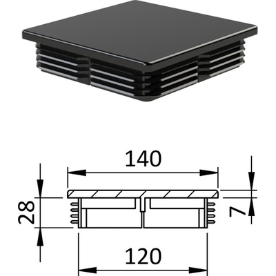 Krytka plastová 140 x 140 mm, čierna