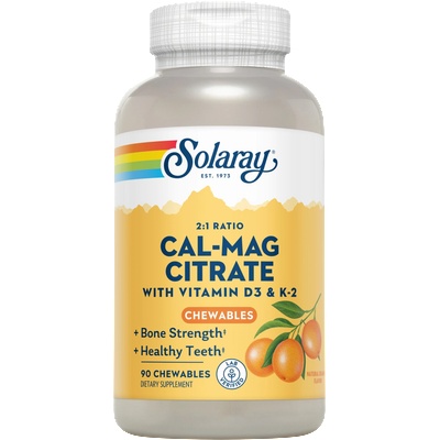 SOLARAY Калций-Магнезий цитрат + d3 и k2 - Таблетки за дъвчене - 90 таблетки за дъвчене