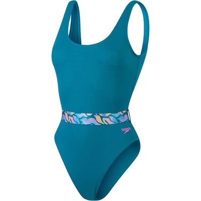 Speedo Бански костюм Speedo Women's Belted Deep U-Back One Piece Swimsuit - Green