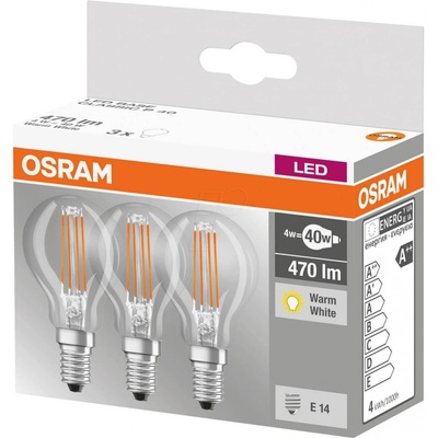 Osram 3PAK LED žárovka LED E14 P45 4W = 40W 470lm 2700K Teplá bílá 320° Filament