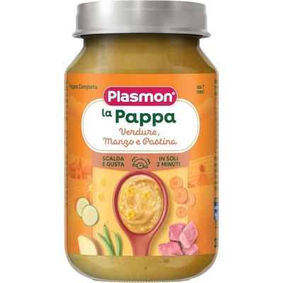 PLASMON Пюре Plasmon - Зеленчуци с бебешка паста и говеждо месо, 7+ м, 200 g (2731)