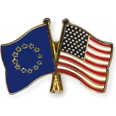 Odznak (pins) vlajka Európska únia (EÚ) + USA - farebný