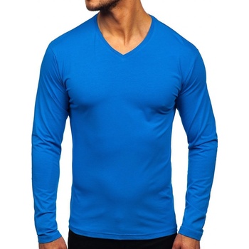 Bolf Modré pánske tričko s dlhými rukávmi s výstrihom do V