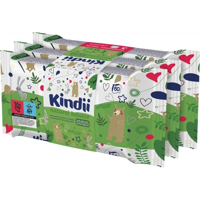 Kindii Natural Balance vlhčené obrúsky 3 x 60 ks