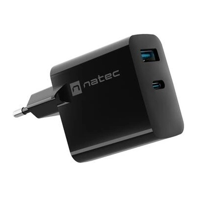 NATEC Зарядно устройство, Natec USB Charger Ribera Gan 1X USB-A 1X USB-C 65W, Black (NUC-2145)
