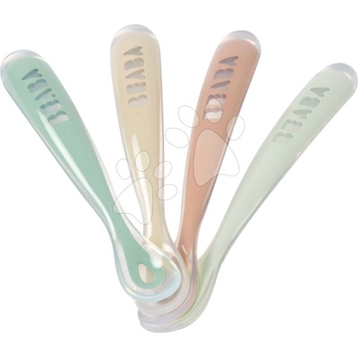 Prvé tréningové lyžičky First Age Silicone Spoons Natural Set Beaba zo silikónu na samostatné jedenie 4 kusy od 4 mes