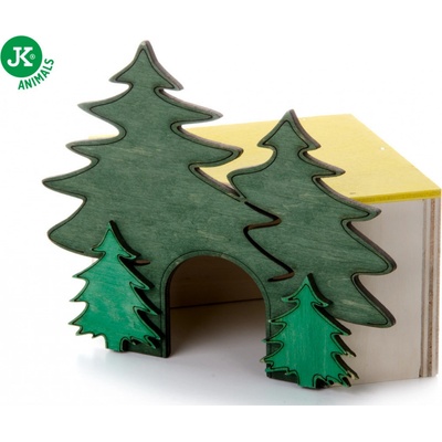 JK ANIMALS Dřevěný rohový domek Les pro křečky 10 x 10 x 11 cm