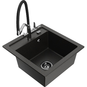 Mexen Vito гранитна мивка с една камера и кухненски смесител Duo, черно/златен металик - 6503-75-671701-07-B (6503-75-671701-07-B)