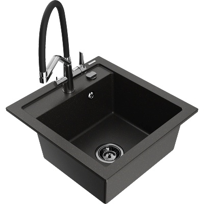 Mexen Vito гранитна мивка с една камера и кухненски смесител Duo, черно/златен металик - 6503-75-671701-07-B (6503-75-671701-07-B)