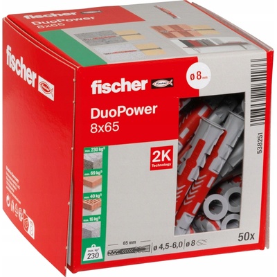 Fischer DUOPOWER 8x65 mm (balení 50 ks) - univerzální uzlovací hmoždinky, prodloužené – Zboží Mobilmania