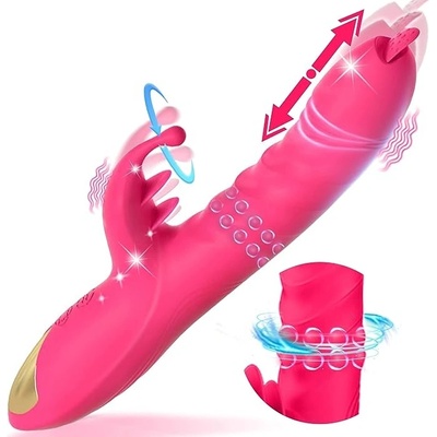 Paloqueth Thrusting G-Spot Rabbit Vibrator with Rotating Beads & Licking Tongue Pink