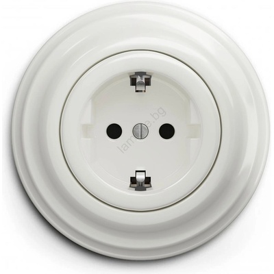 Reblig - Ретро домашен контакт с рамка SCHUKO 230V/16A, керамичен, бял (RG0007G)