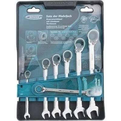 GROSS Комплект звездогаечни ключове с тресчотка, 8 - 19 мм, 7 бр. , CrV GROSS