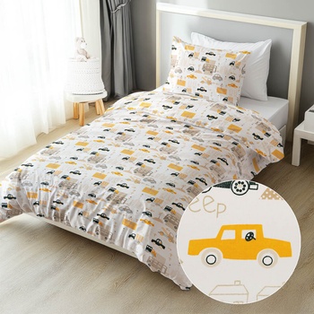 Biante bavlna obliečky Sandra SA-672 Žlté a sivohnedé autá v meste na bielom 140x220 70x90
