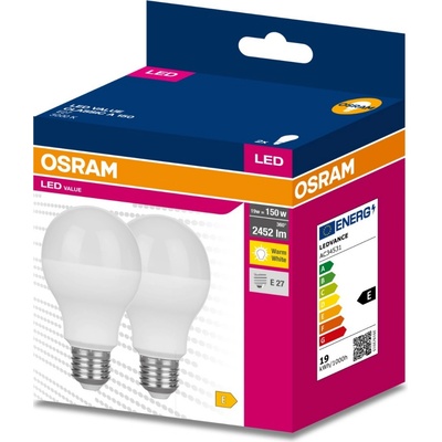 Osram 2PAK LED žiarovka E27 A60 19W 150W 2452lm 3000K Warm 200° VALUE