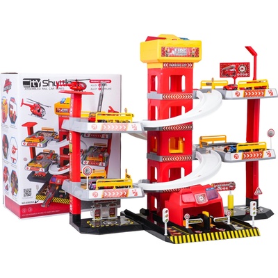 RKToys Víceúrovňové parkoviště Hasičská stanice se světly zvuky a 12 autíčky