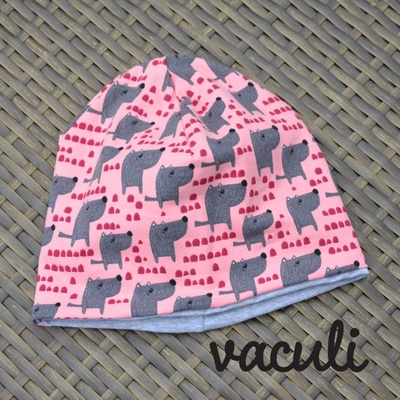 dětská čepice oboustranná Pejsci na růžové