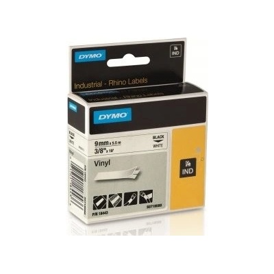 páska DYMO 18443 PROFI D1 RHINO Black On White Vinyl Tape (9mm) (S0718580)