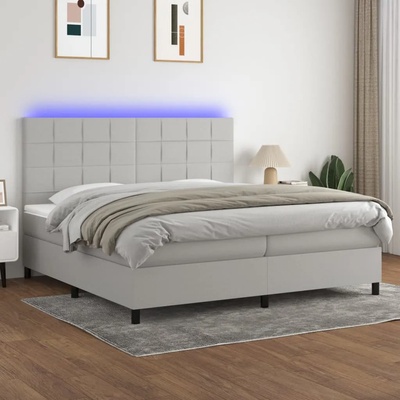 vidaXL Боксспринг легло с матрак и LED, светлосиво, 200x200 см, плат (3134901)