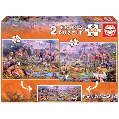 Educa Пъзел Educa от 2 x 100 части - Диви животни (EDU18606)
