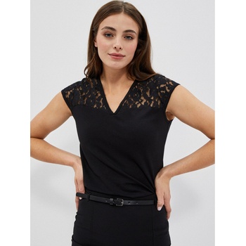 Moodo Черна тениска с V-образно деколте и дантела Moodo Moodo | Cheren | ЖЕНИ | XS