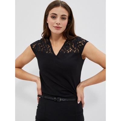 Moodo Черна тениска с V-образно деколте и дантела Moodo Moodo | Cheren | ЖЕНИ | XS