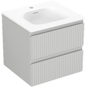 Mexen Rivel шкафче за баня 50 см с мивка Vela, 2 чекмеджета, набраздено, сиво мат/бяло мат - 91A20-05047-2-BFF62-W23M01 (91A20-05047-2-BFF62-W23M01)