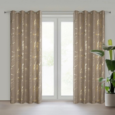 Eurofirany Záves 140x250 cm mikrovláknový hnedý, zlatistý na kovové krúžky LANI
