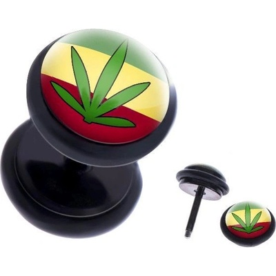 Šperky eshop fake piercing do ucha z oceli rasta barvy a konopný list PC35.11