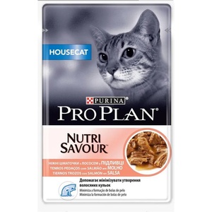 Purina Pro Plan Indoor Adult Cat със сьомга пауч за котки, живеещи на закрито 85gr