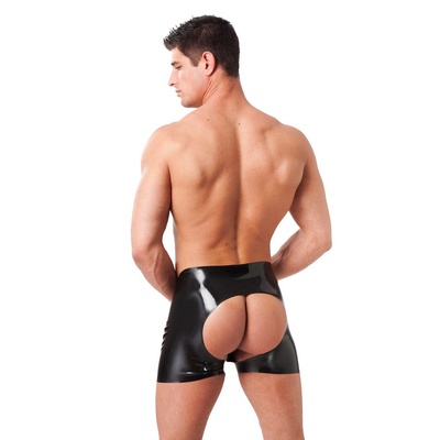 Rimba Latex Play Men's Shorts with Open Backside Black S