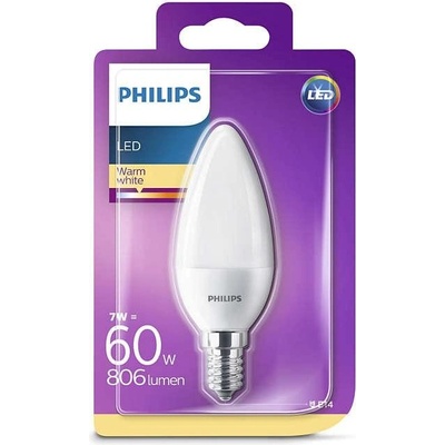 Philips LED žiarovka LED E14 B38 7W 60W 806lm 2700K teplá biela 180°