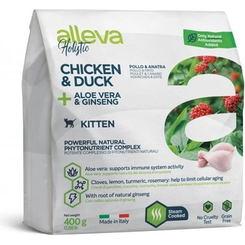 Diusapet ALLEVA® HOLISTIC (KITTEN) CHICKEN & DUCK + ALOE VERA & GINSENG - пълноценна храна за подрастващи котета, както и за бременни и кърмещи кoтки, Италия - 0, 4 кг 3015