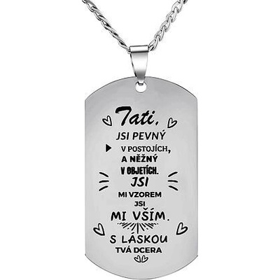 SILVEGO Přívěsek s řetízkem z chirurgické oceli dog tag od dcery s nápisem: Tati od dcery RRC0421N