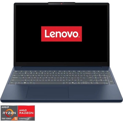 Лаптоп Lenovo IdeaPad Slim 3 15ARP10 (83K7007JRM)(син), шестядрен AMD Ryzen 5 7535HS 3.3/4.55GHz, 15.3" (38.86 cm) WUXGA IPS Anti-glare Display, 16GB DDR5, 512GB SSD M. 2, 1x USB-C, No OS, 1.63 kg (83K7007JRM)