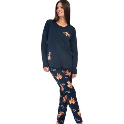 Дамска макси пижама в тъмносин цвят с кученца