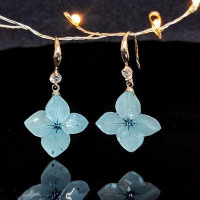 Обеци светла синя хортензия