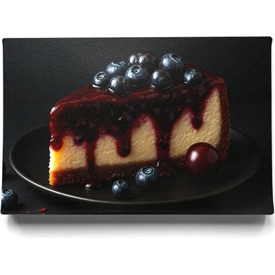 KRAFTHOUSE.EU Sladké Pokušení – Borůvkový Cheesecake na Černém Pozadí – obraz na plátně Premium Canvas | 100% bavlna | Různé rozměry Velikost: 40 x 30 cm