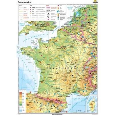 Cartographia Francúzsko (70x100 cm – 1:940000), nástenná, fóliovaná, lištovaná