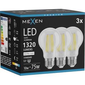 Mexen Vintis 3x LED нажежаема крушка E27, A60, 10W, Неутрален - 4000K, 1320 lm, прозрачен (L150-E27-1040-00x03)