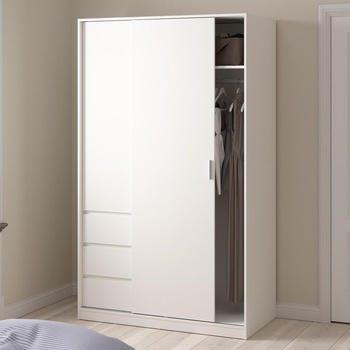 Гардероб Naia с плъзгаща врата, 1 врата и 3 чекмеджета Бял