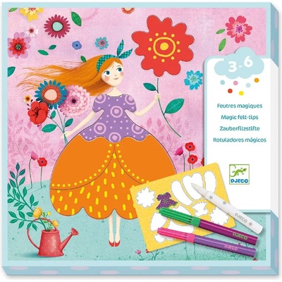 DJECO Комплект за рисуване Djeco - Красивите рокли на Мери, с 8 флумастера (DJ09886)